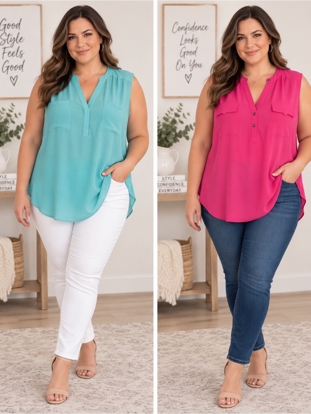 torrid Sleeveless V-Neck Camisole in Teal and Fuchsia